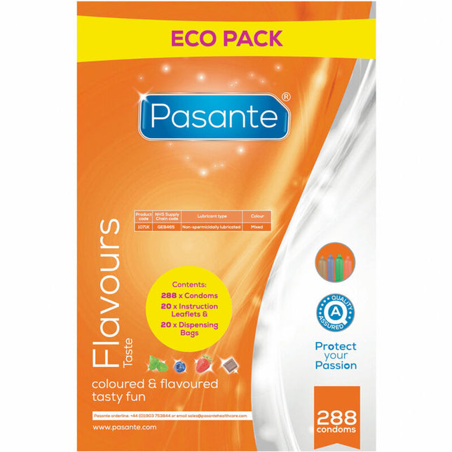 PASANTE - CONDOMS ECO PACK FLAVORS SACHETS 288 UNITS