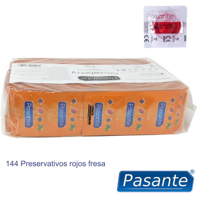 PASANTE - CONDOMS FLAVOR STRAWBERRY SACHETS 144 UNITS