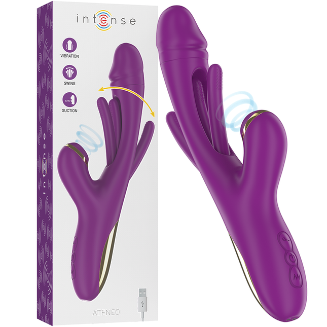 INTENSE - ATENEO VIBRADOR MULTIFUNCIONAL RECARGABLE 7 VIBRACIONES CON LENGUA GIRATORIA Y SUCCIONADORA MORADA