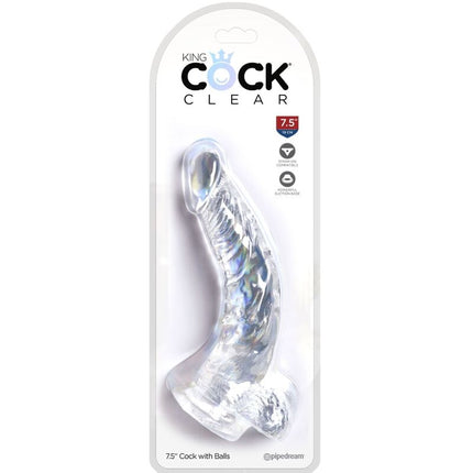 KING COCK - PENE CURVO REALISTA CLARO CON BOLAS TRANSPARENTES DE 16,5 CM