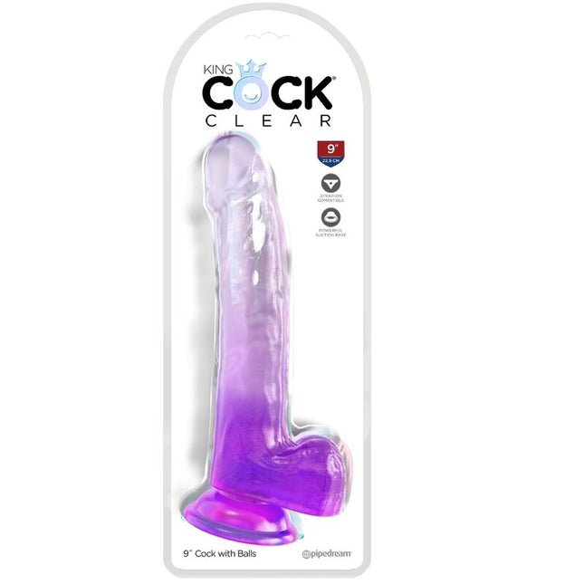 KING COCK - CLEAR DILDO WITH TESTS 20.3 CM PURPLE