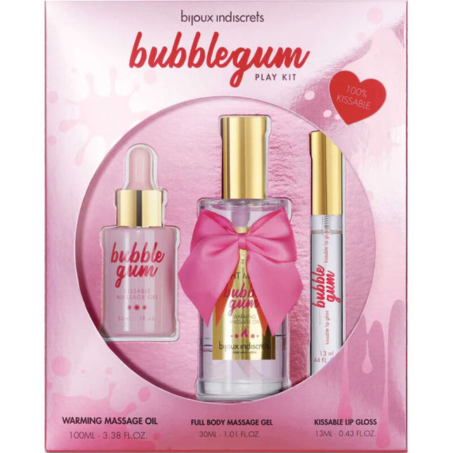BIJOUX - SET DE JUEGO INDISCRETS BUBBLEGUM CON GEL DE ACEITE Y BRILLO DE LABIOS