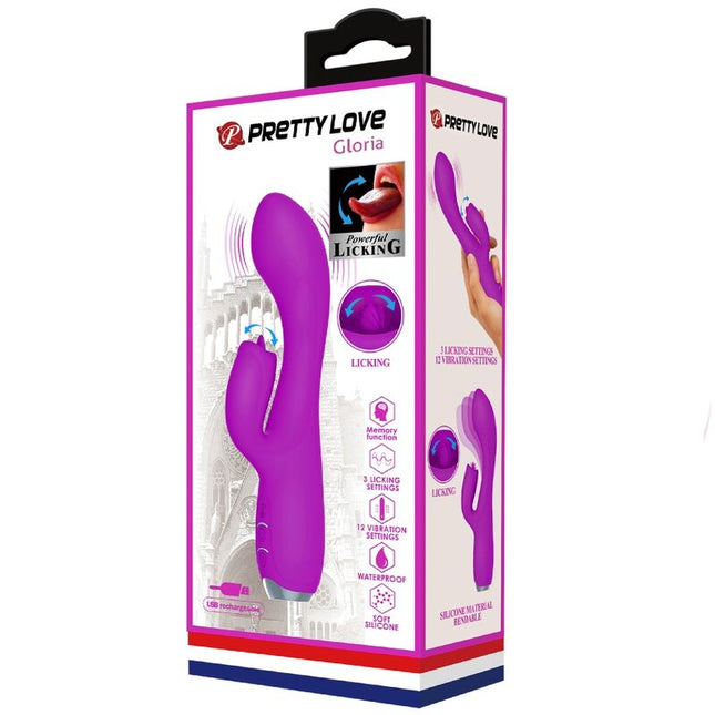 PRETTY LOVE - GLORIA VIBRADOR CONEJO RECARGABLE, IMPERMEABLE, MORADO