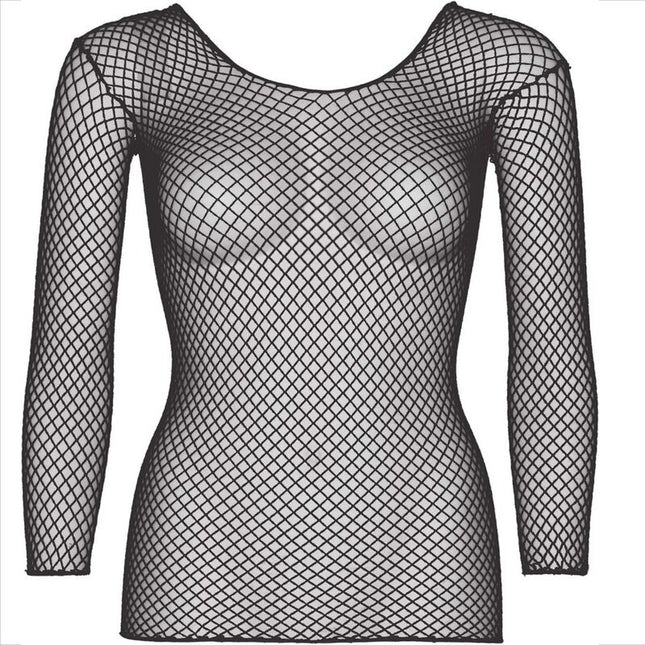 LEG AVENUE - MESH LONG-SLEEVED T-SHIRT BLACK