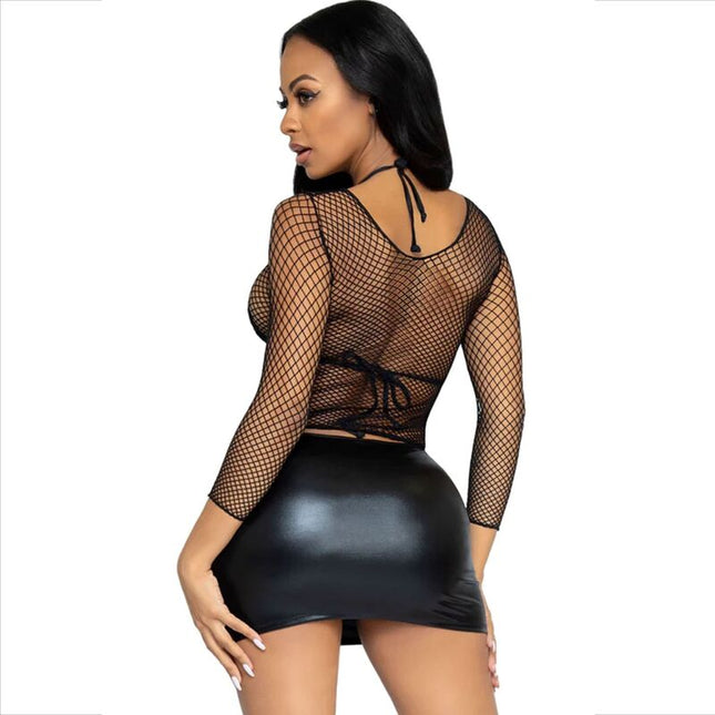 LEG AVENUE - MESH LONG-SLEEVED T-SHIRT BLACK