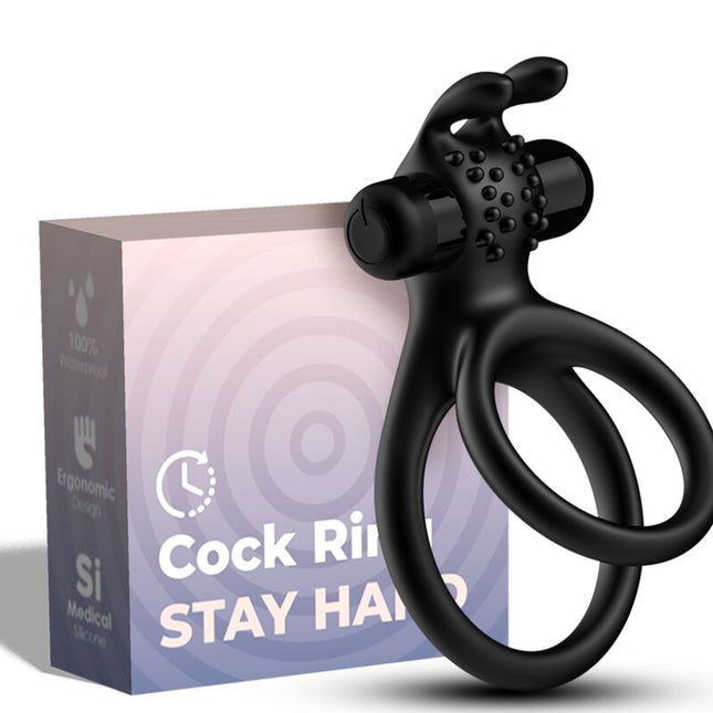 ARMONY - ANILLO VIBRADOR DOBLE TRAVELLER PARA PAREJAS RABBIT NEGRO