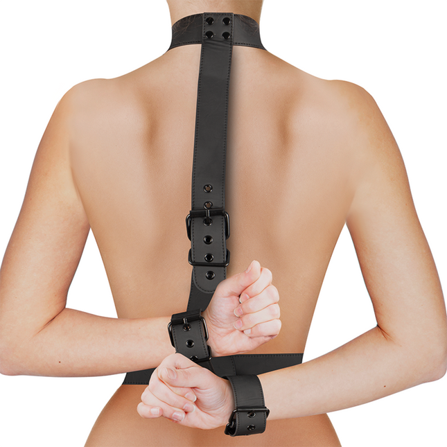FETISH SUBMISSIVE BONDAGE - COLLAR AND WRIST CUFF BODY RESTRAINT SET