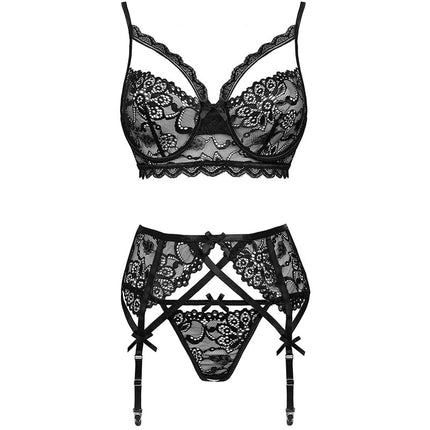 LIVCO CORSETTI FASHION - MORIDAM LC 90552 BRA + GARTER BELT + PANTIES NEGRO
