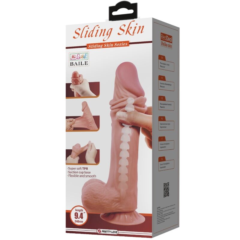 PRETTY LOVE - REALISTIC DILDO FROM THE SLIDING SKIN SERIES WITH SLIDING SKIN SUCTION CUP BROWN 24 CM