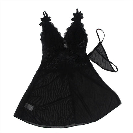 SUBBLIME - BABYDOLL DE TUL CON ENCAJE Y DETALLE FLORAL NEGRO S/M