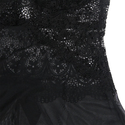 Babydoll aus Spitze & Tüll mit Blumendetails in Schwarz