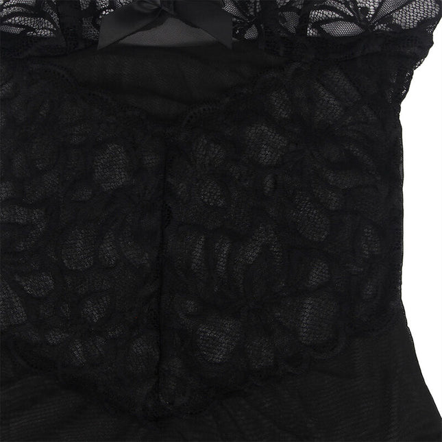 SUBBLIME - BABYDOLL WITH ADJUSTABLE STRAPS AND TRANSPARENT LACE WITH FLORAL PRINT BLACK S/M