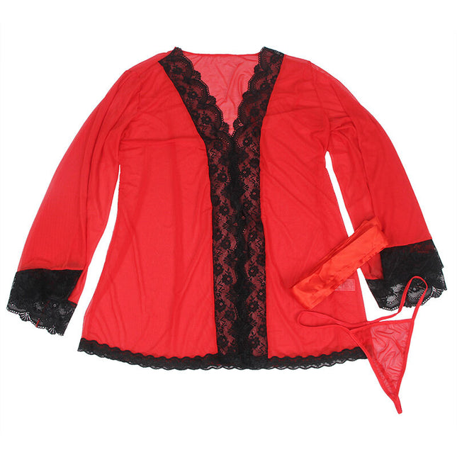 SUBBLIME - TRANSPARENT FABRIC COAT WITH LACE DETAIL RED S/M