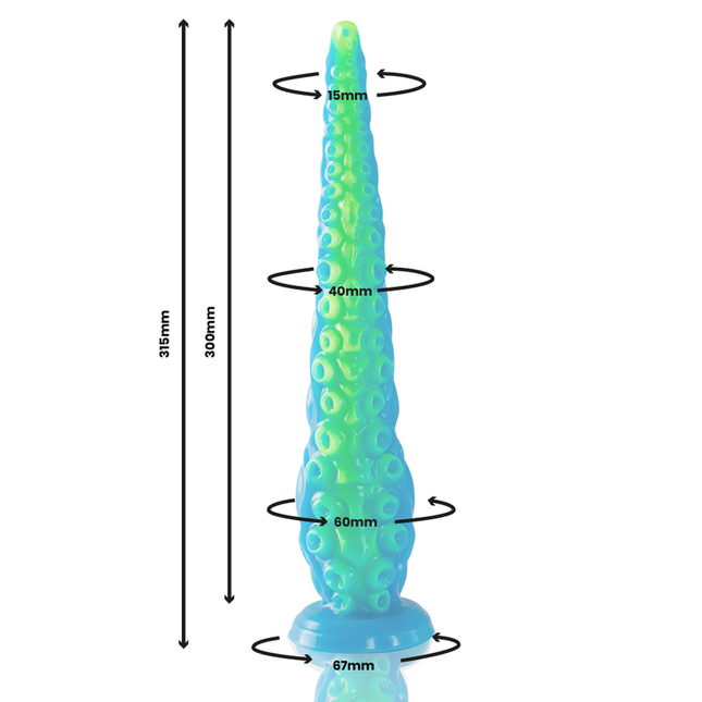ÉPICO - DILDO FLUORESCENTE CON TENTÁCULOS FINOS SCYLLA, TAMAÑO GRANDE