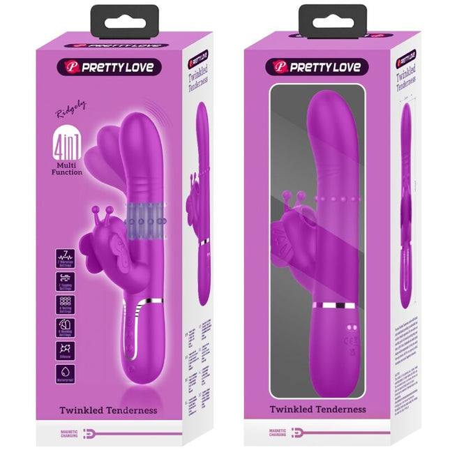 Multifunctional Rabbit Vibrator 4 in 1 Butterfly - Fuchsia