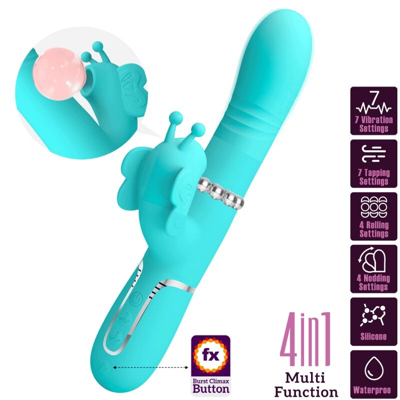 MULTIFUNKTIONS-RABBIT-VIBRATOR 4 IN 1 SCHMETTERLING - AQUAGRÜN