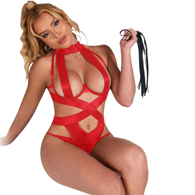 SUBBLIME - SEXY HALTER BODYSUIT WITH HARNESS RED