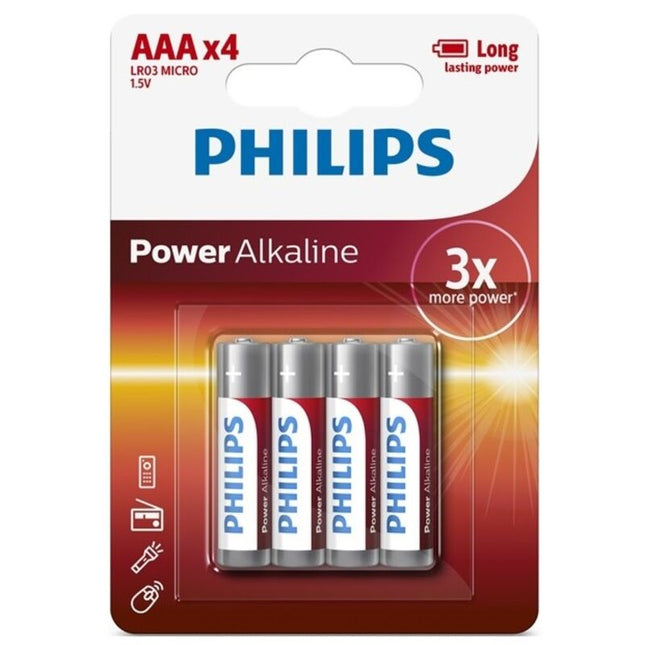 PHILIPS - PILAS ALCALINAS AAA LR03 (PAQUETE DE 4)