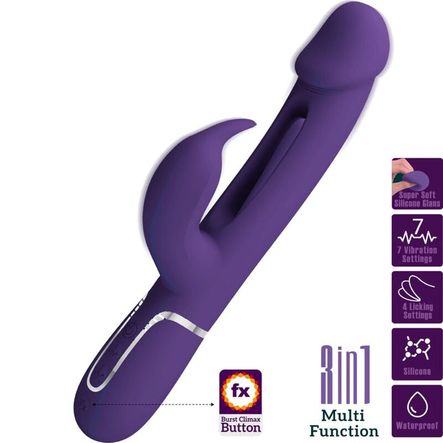 PRETTY LOVE - KAMPAS RABBIT VIBRADOR MULTIFUNCIONAL 3 EN 1 CON LENGUA MORADO