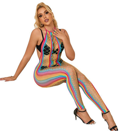 SUBBLIME - 952358 RAINBOW MESH NECKHOLDER BODYSTOCKING XS/M