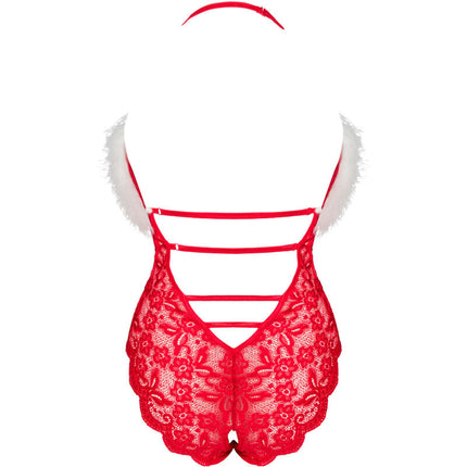 LIVCO CORSETTI FASHION - SANTA'S LACE WOMEN'S BODYSUIT WITH TOP CROTCH CHRISTMAS S/M