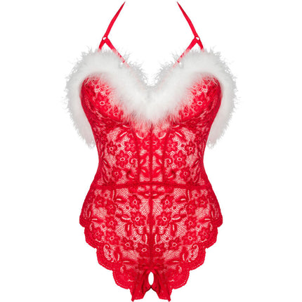 LIVCO CORSETTI FASHION - SANTA'S LACE WOMEN'S BODYSUIT WITH TOP CROTCH CHRISTMAS S/M