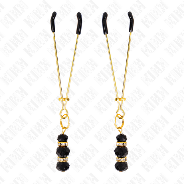 KINK - GOLDENE DÜNNE NIPPELKLEMMEN MIT 3 SCHWARZEN GLASPERLEN 7 CM