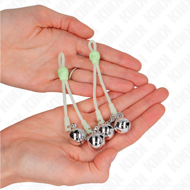 KINK - GLOWING SKULL NIPPLE CLAMPS WITH RING BELL ADJUSTABLE GREEN/SILVER