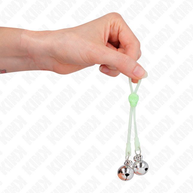KINK - GLOWING SKULL NIPPLE CLAMPS WITH RING BELL ADJUSTABLE GREEN/SILVER