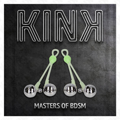 KINK - PINZAS PARA PEZONES CON CALAVERA BRILLANTE Y CAMPANA AJUSTABLE VERDE/PLATA