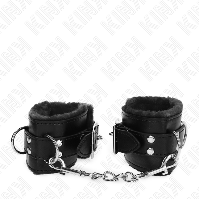 KINK - FUR-LINED WRIST CUFF BLACK WITH BLACK BELT ADJUSTABLE 17-29 CM X 6 CM