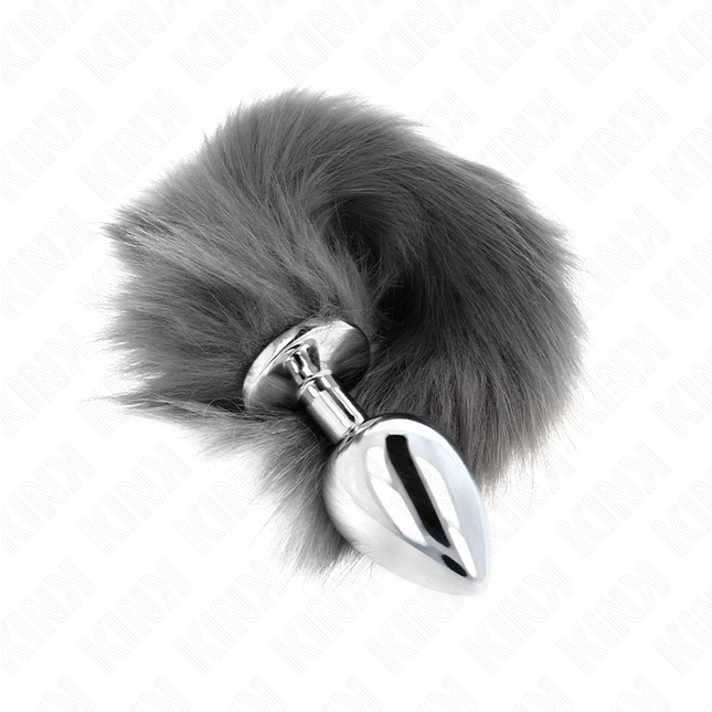 KINK - ANAL PLUG SIZE L 10 X 4 CM WITH PLASTIC TAIL 40 CM GREY AND WHITE
