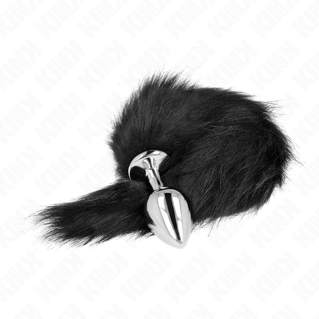 KINK - PLUG ANAL TAMAÑO M 8 X 3.5 CM CON COLA DE PLÁSTICO 40 CM NEGRO