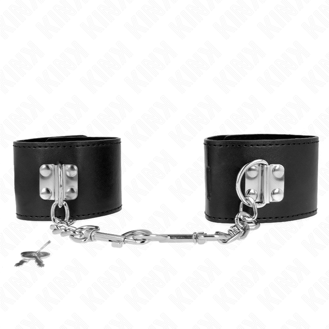 KINK - WRIST CUFFS WITH PADLOCK CLOSURE BLACK ADJUSTABLE 16-23 CM X 5.5 CM