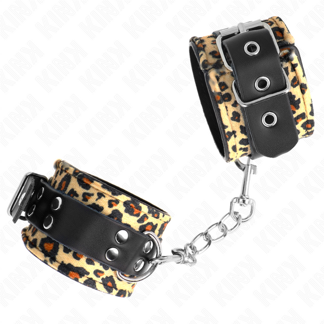 KINK - LEOPARD WRIST CUFF MADE FROM GENUINE LEATHER, ADJUSTABLE 18-29 CM X 5.5 CM