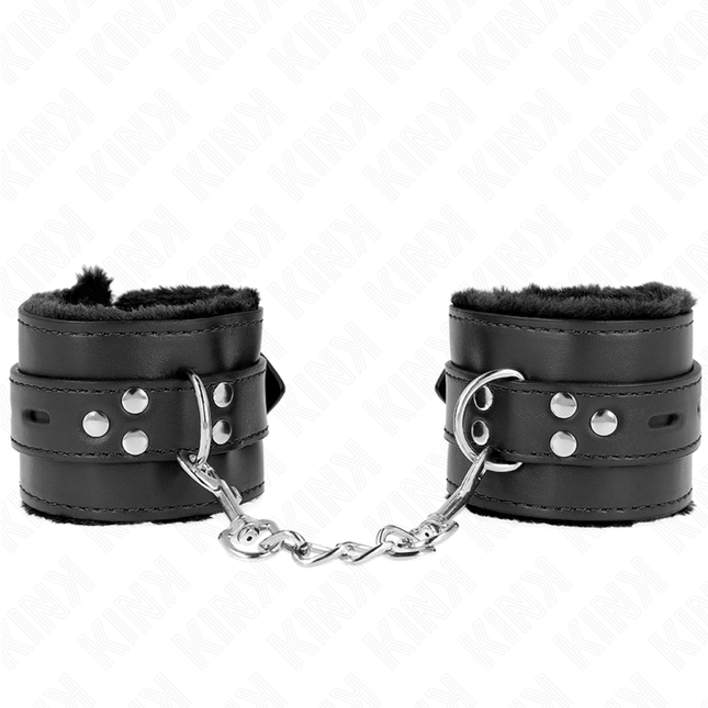 KINK - PUÑOS DE MUÑECA CON FORRO DE PIEL Y AGUJEROS CUADRADOS, NEGRO Y NEGRO, CINTURÓN AJUSTABLE 17-29 CM X 6 CM