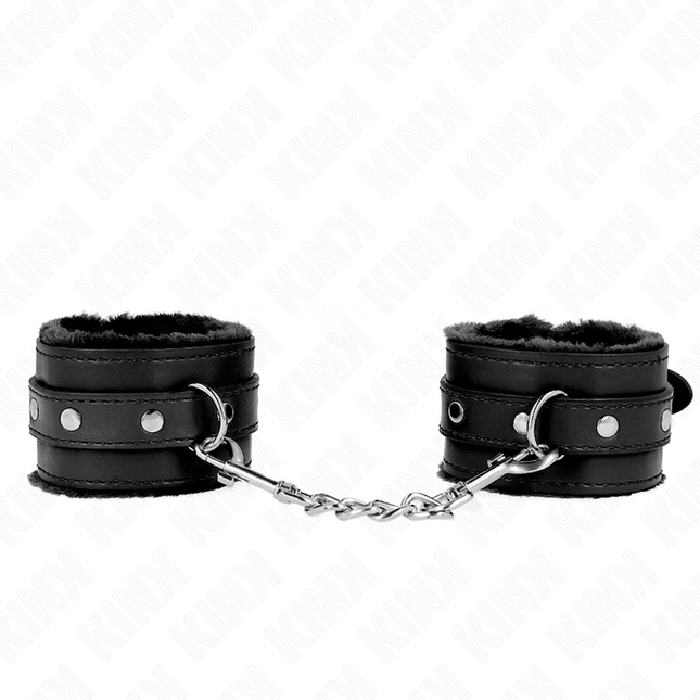 KINK - PUÑETAS DE MUÑECA PREMIUM CON FORRO DE PIEL NEGRO Y CINTURÓN NEGRO AJUSTABLE 17-29 CM X 6 CM