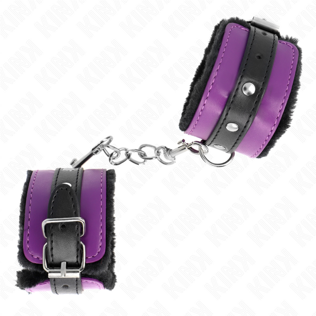 KINK - PREMIUM FUR-LINED WRIST CUFF BLACK WITH PURPLE / BLACK BELT ADJUSTABLE 17-29 CM X 6 CM