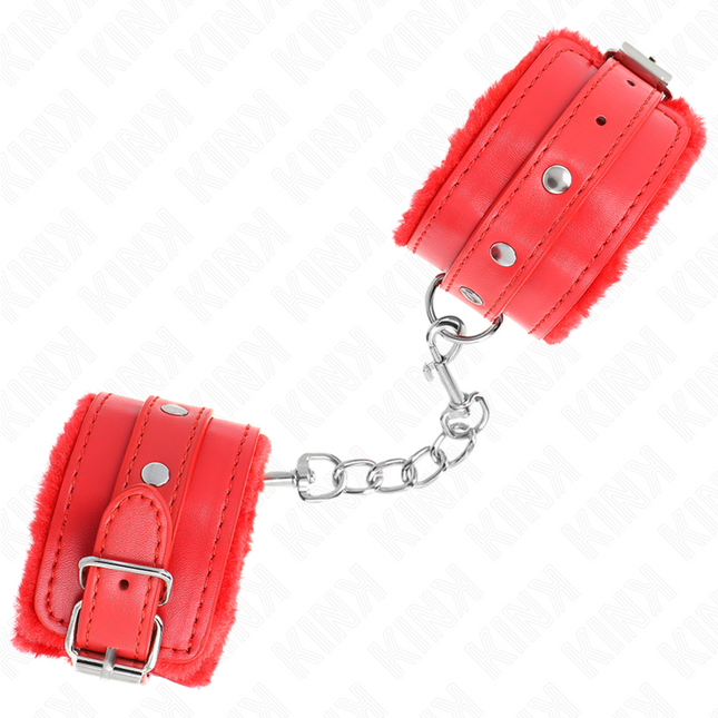 KINK - PUÑETAS DE MUÑECA PREMIUM CON FORRO DE PIEL ROJO Y CINTURÓN ROJO AJUSTABLE 17-29 CM X 6 CM