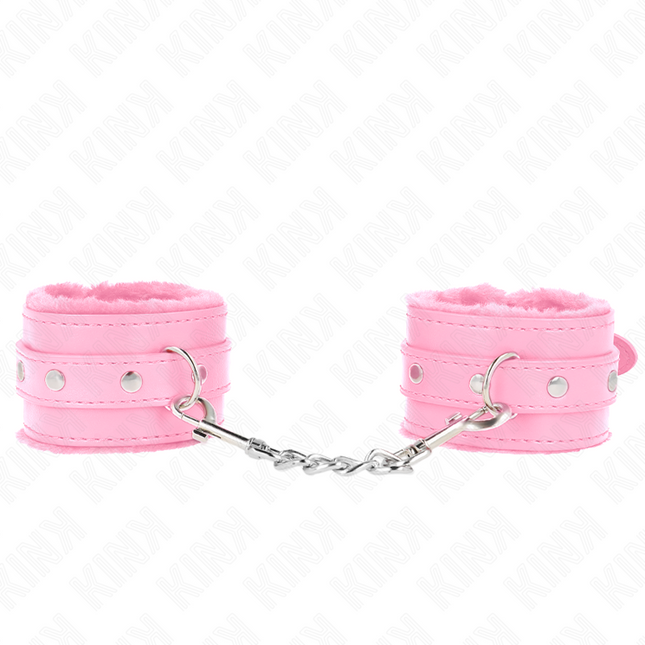 KINK - PREMIUM FUR-LINED WRIST CUFF PINK WITH PINK BELT ADJUSTABLE 17-29 CM X 6 CM