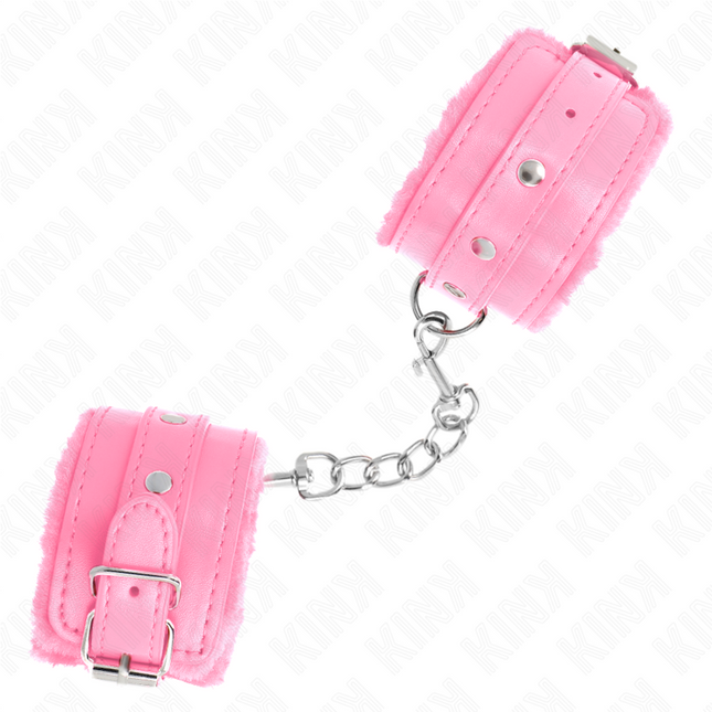 KINK - PREMIUM FUR-LINED WRIST CUFF PINK WITH PINK BELT ADJUSTABLE 17-29 CM X 6 CM