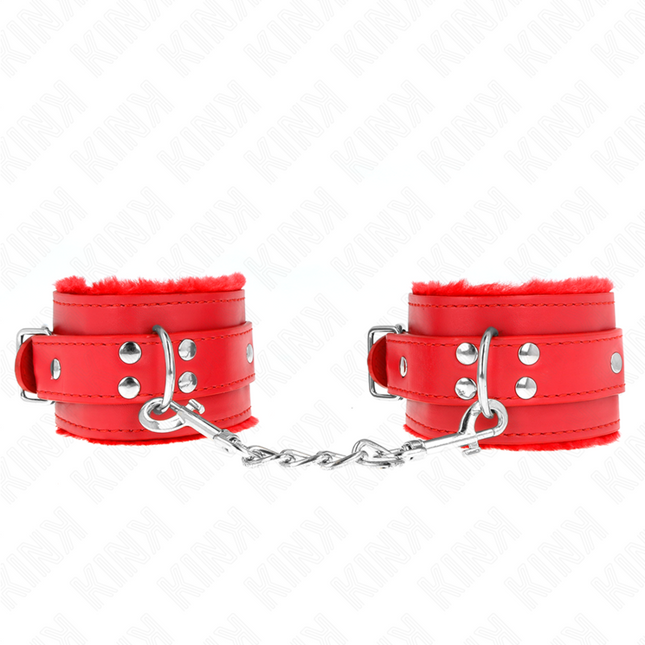 KINK - PUÑOS DE MUÑECA CON FORRO DE PIEL ROJO Y CINTURÓN ROJO AJUSTABLES 17-29 CM X 6 CM
