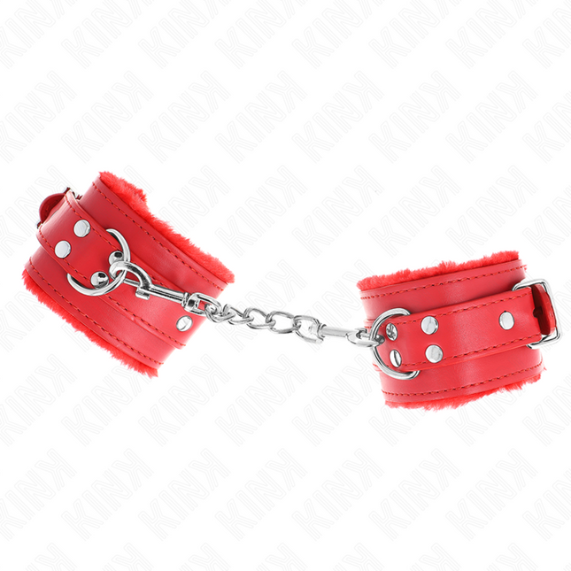 KINK - PUÑOS DE MUÑECA CON FORRO DE PIEL ROJO Y CINTURÓN ROJO AJUSTABLES 17-29 CM X 6 CM
