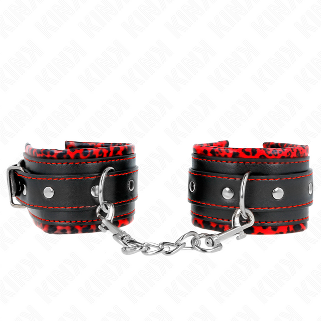 KINK - FUR-LINED WRIST CUFF RED/BLACK ADJUSTABLE 17-29 CM X 6 CM