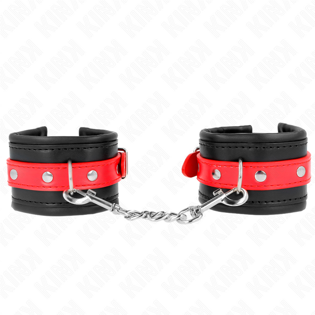KINK - BLACK WRIST CUFFS WITH RED BELT ADJUSTABLE 17-28 CM X 6 CM