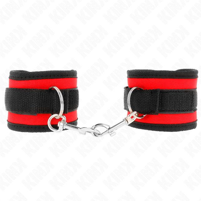 KINK - NYLON BIND HANDCUFFS WITH VELCRO FASTENER RED-BLACK MODEL 2 ADJUSTABLE 18-35 CM X 6 CM