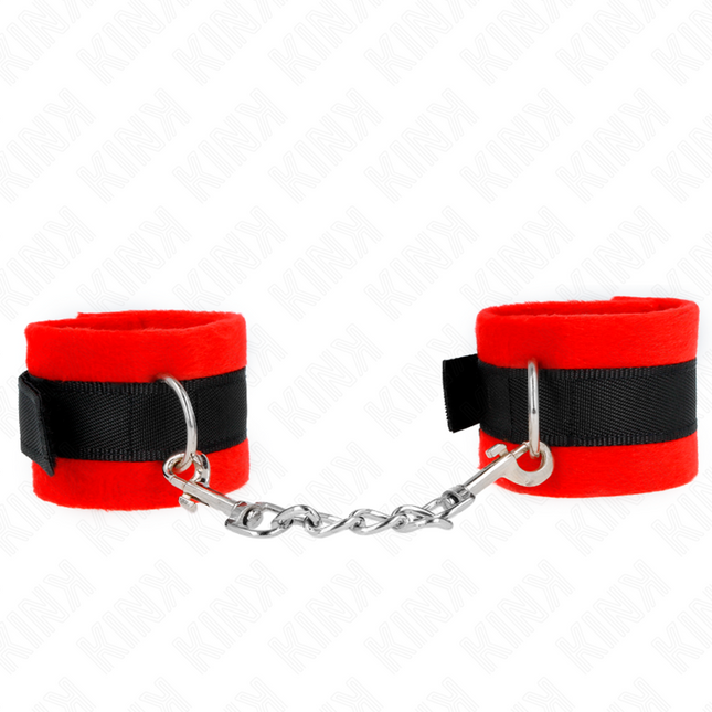 KINK - BEGINNER FUR HANDCUFFS BLACK-RED 30 X 7 CM