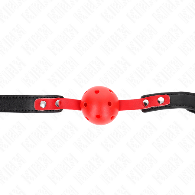 KINK - BOLA HUECO ROJA, 4 CM, MORDAZA, CORREA NEGRA 60 x 2 CM, AJUSTABLE 37-52 CM