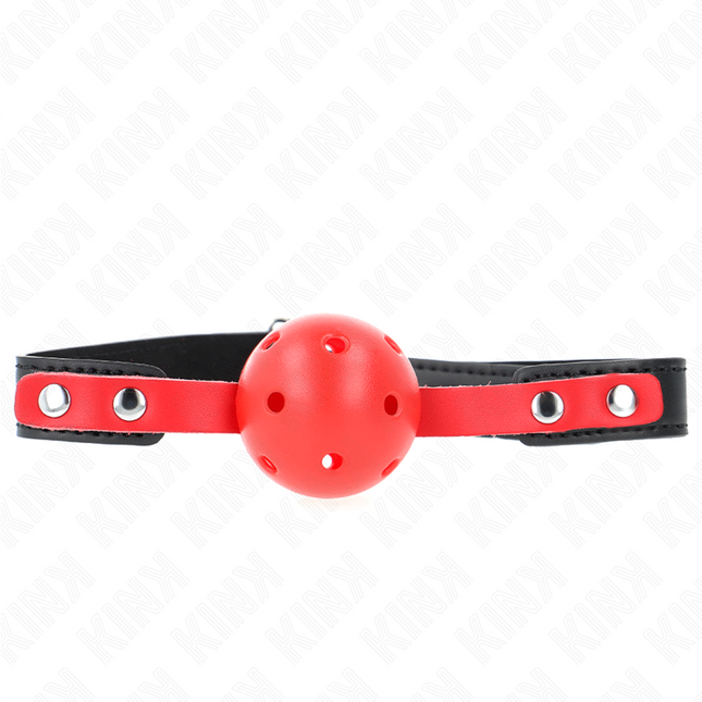 KINK - BOLA HUECO ROJA, 4 CM, MORDAZA, CORREA NEGRA 60 x 2 CM, AJUSTABLE 37-52 CM