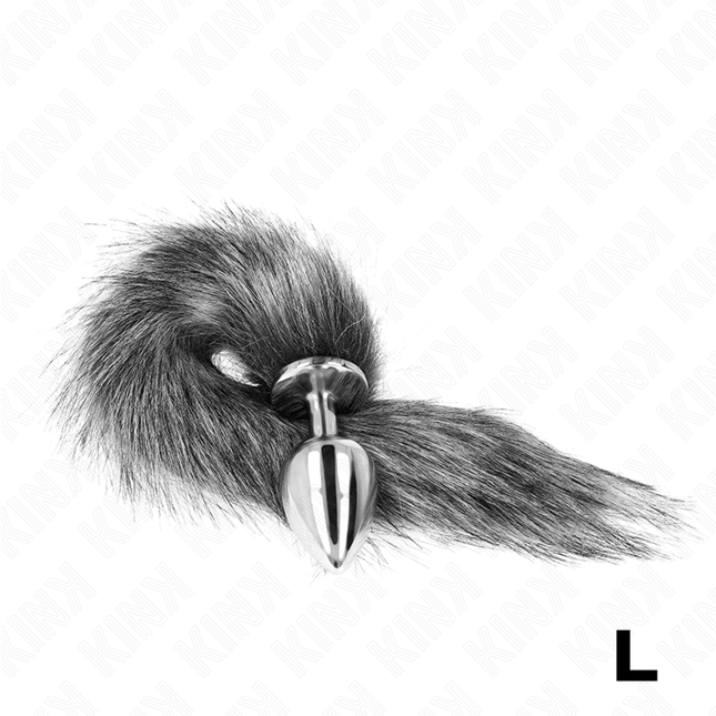 KINK - PLUG ANAL TAMAÑO L 10 X 4 CM CON COLA DE PLÁSTICO 40 CM GRIS